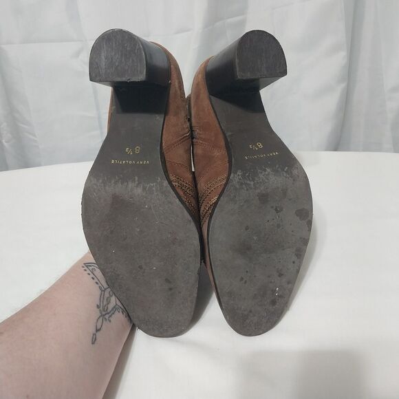 Very Volatile booties Women 8.5 brown genuine suede embroidered ankle boot Retro - Picture 5 of 7